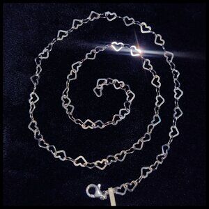 Sterling Silver 925 Open Heart Link Chain Necklace 17" Italy - Dainty, Lacey